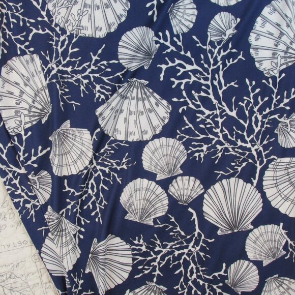 EUC $166 JEAN-PIERRE KLIFA Paris Smooth Stretch Blue shell Print midi Dress Sz S - Picture 8 of 9